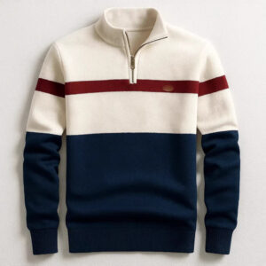 Business Stand-collar Knitwear Half-zip Long-sleeve T-shirt Color-block Pullover Sweaterpremium Quality