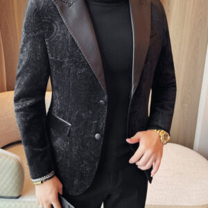 Jacquard Velvet Leather Lapel Men's Blazer